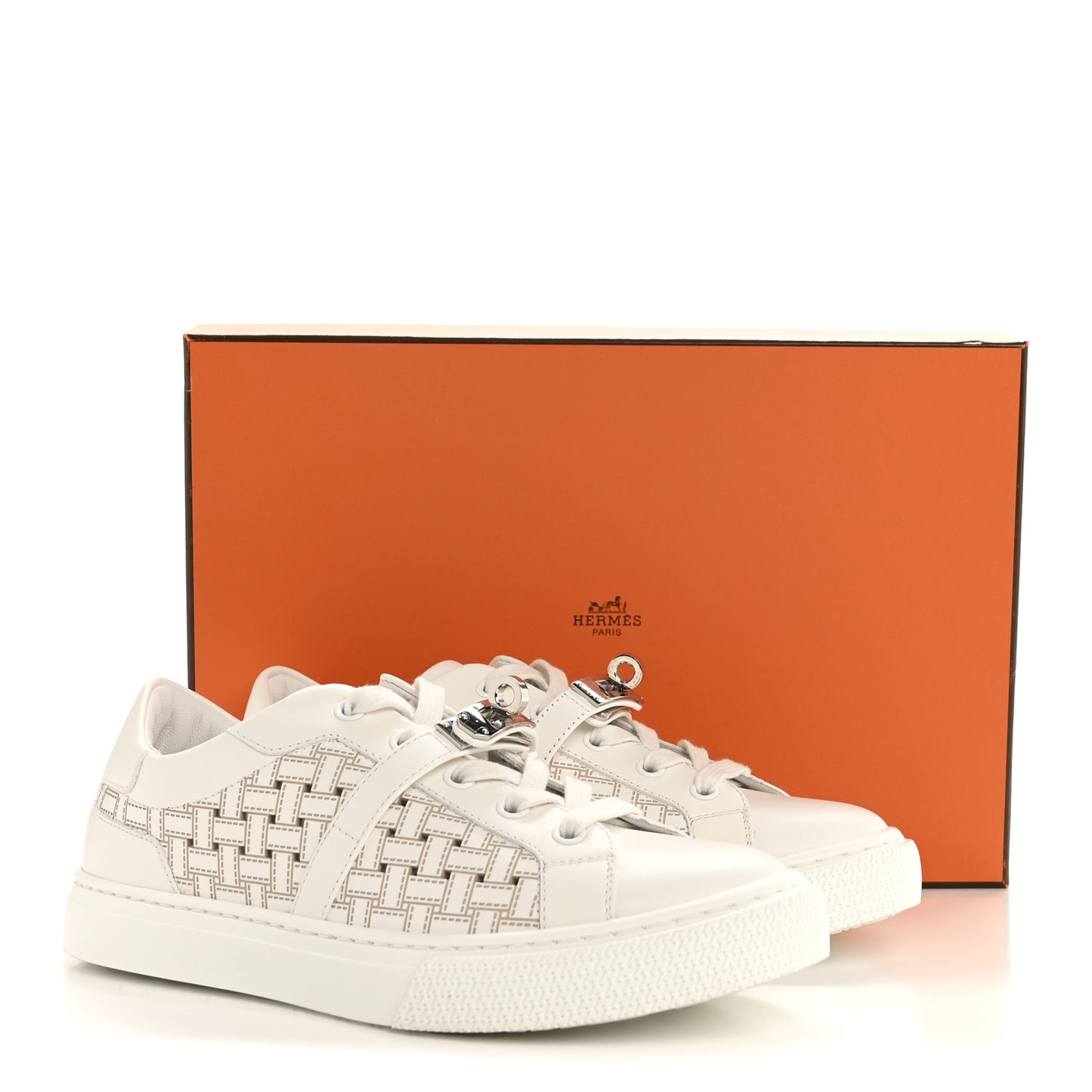 Calfskin Perforated Mosaic Day Sneakers 36 White