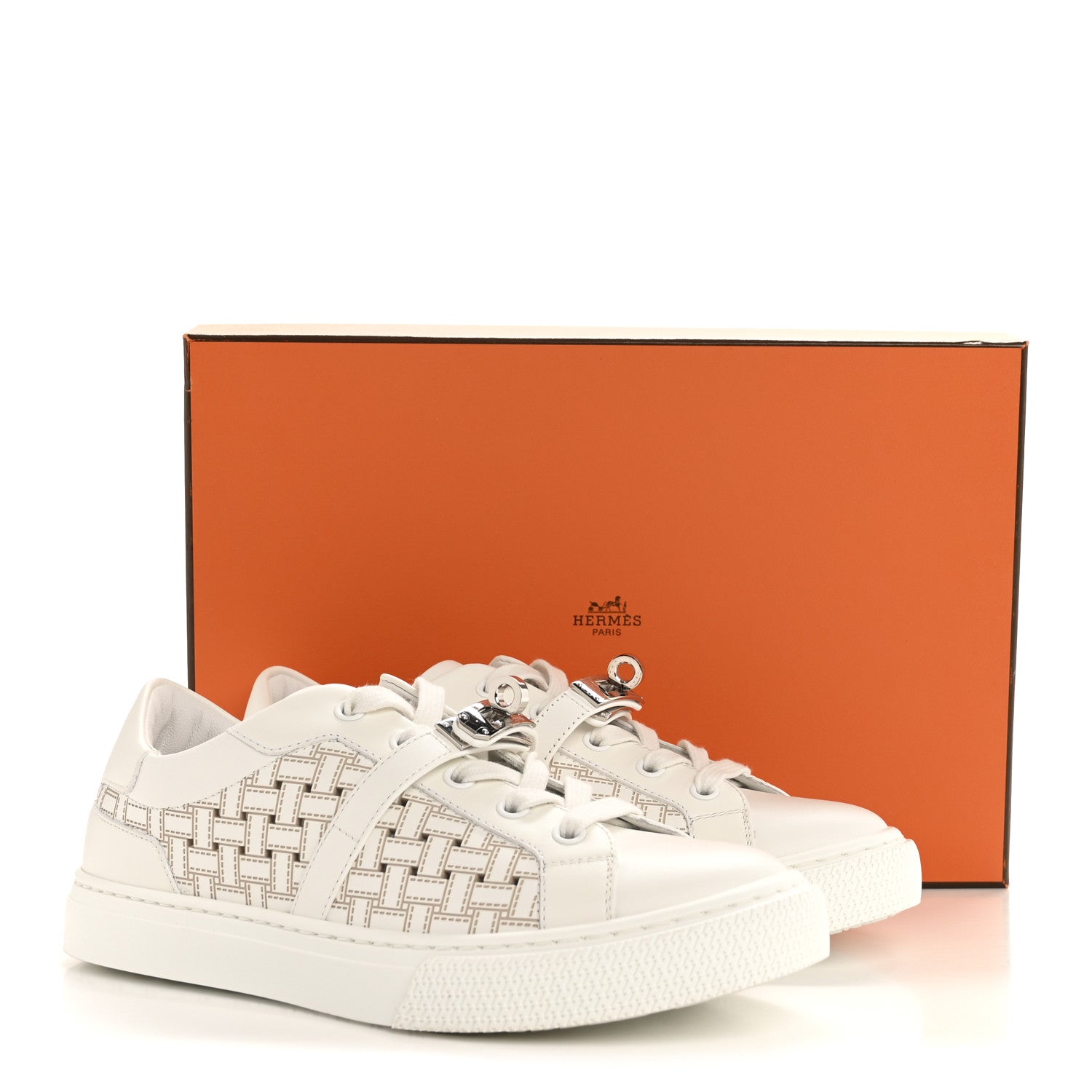 Hermes Calfskin Perforated Mosaic Day Sneakers 36 White 9 of 9