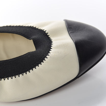 Chanel Lambskin CC Elastic Cap Toe Ballerina Flats 37 Off White Black 12 of 16