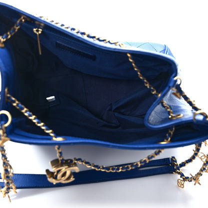 Chanel Calfskin Stitched Egyptian Amulet Drawstring Bag Blue 5 of 9