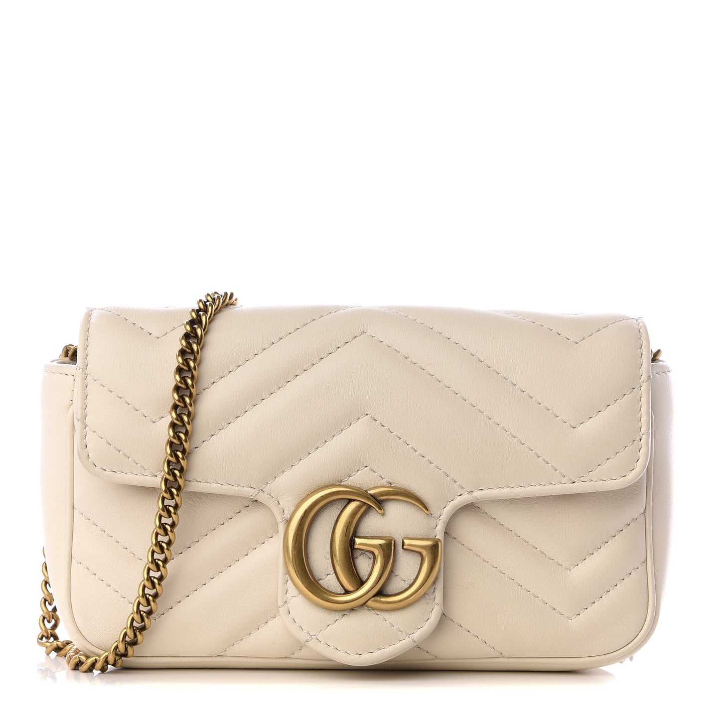Calfskin Matelasse Super Mini GG Marmont Shoulder Bag White