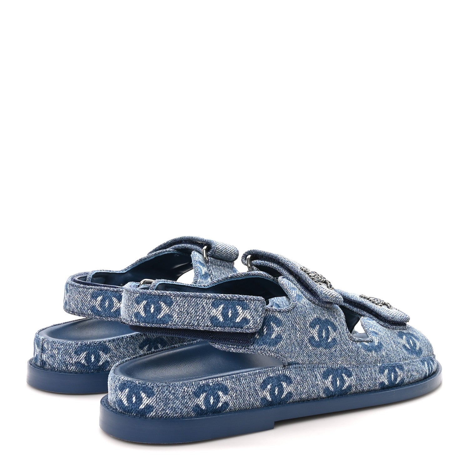 Chanel Denim CC Velcro Dad Chain CC Slide Sandals 38 Blue 5 of 10