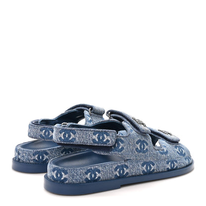 Chanel Denim CC Velcro Dad Chain CC Slide Sandals 38 Blue 5 of 10