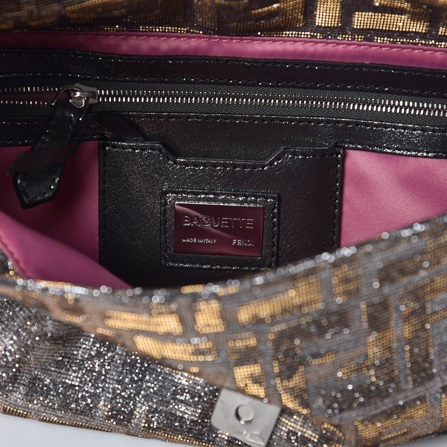 Fendi Metallic Lurex Zucca Vitello Baguette Oro Argento 7 of 8