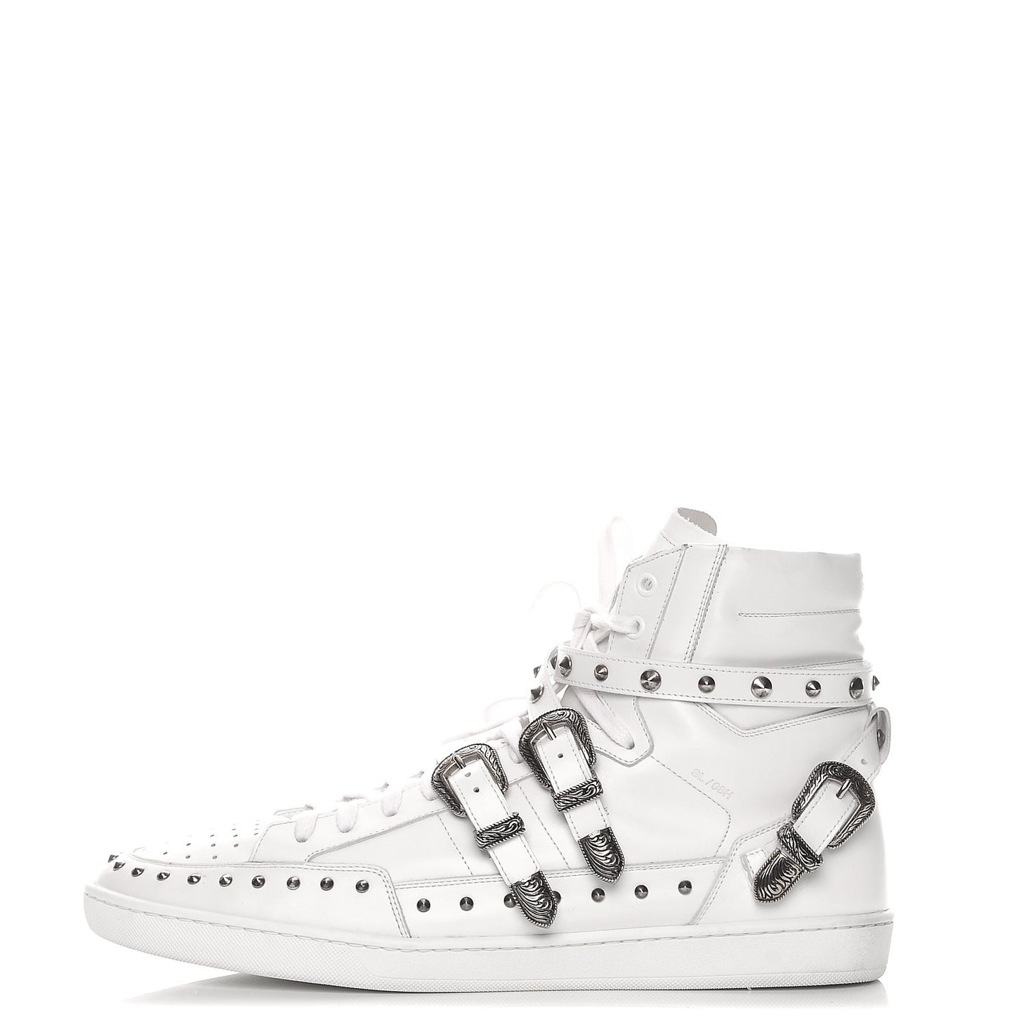 Calfskin Wolly Spike SL/08H High Top Sneakers 47.5 White