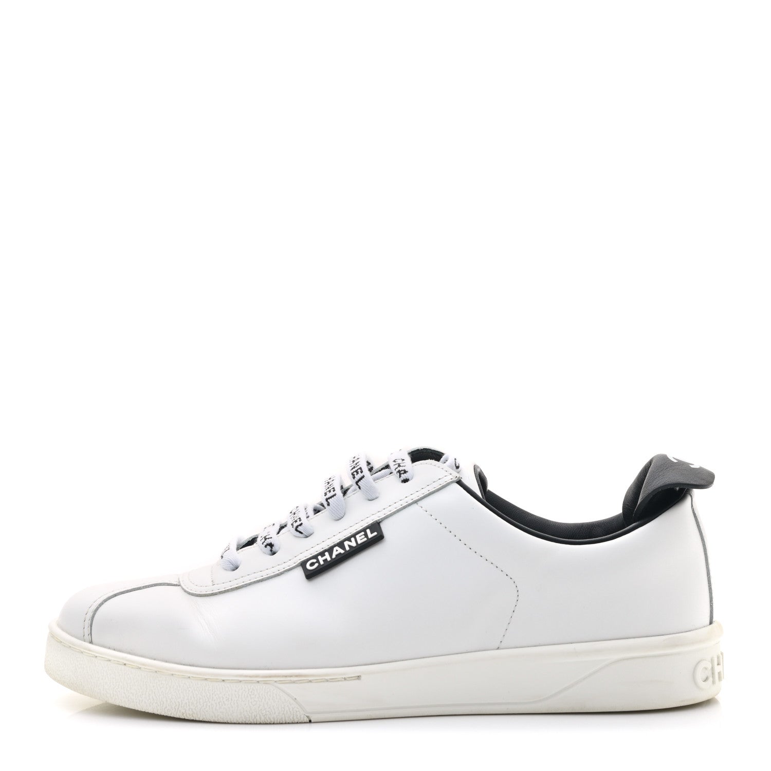 Chanel Calfskin CC Womens Sneakers 37.5 White 1 of 9