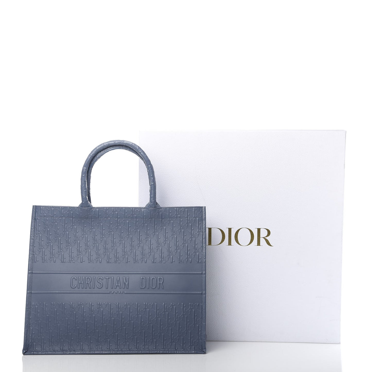 Oblique Calfskin Embossed Book Tote Denim Blue