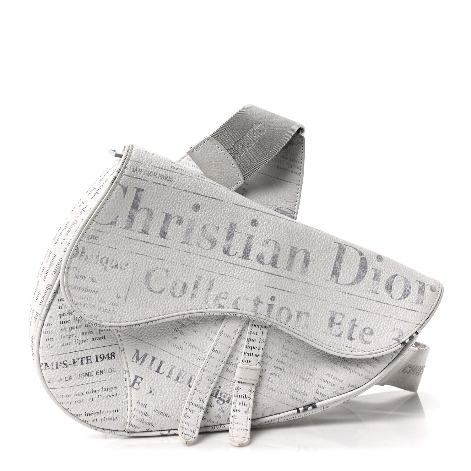Christian Dior X DANIEL ARSHAM Grained Calfskin Newspaper Print Saddle Bag White 1 of 10