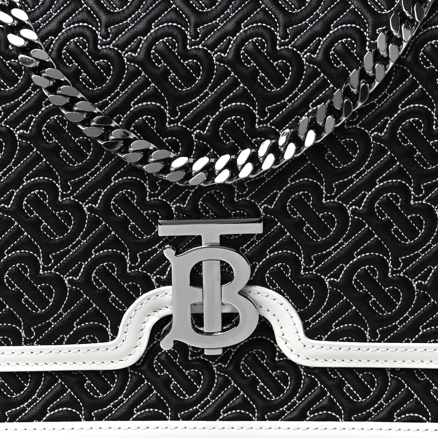 Calfskin Monogram Embossed MediumTB Chain Bag Black White