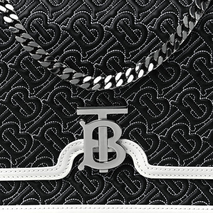 Burberry Calfskin Monogram Embossed MediumTB Chain Bag Black White 7 of 9