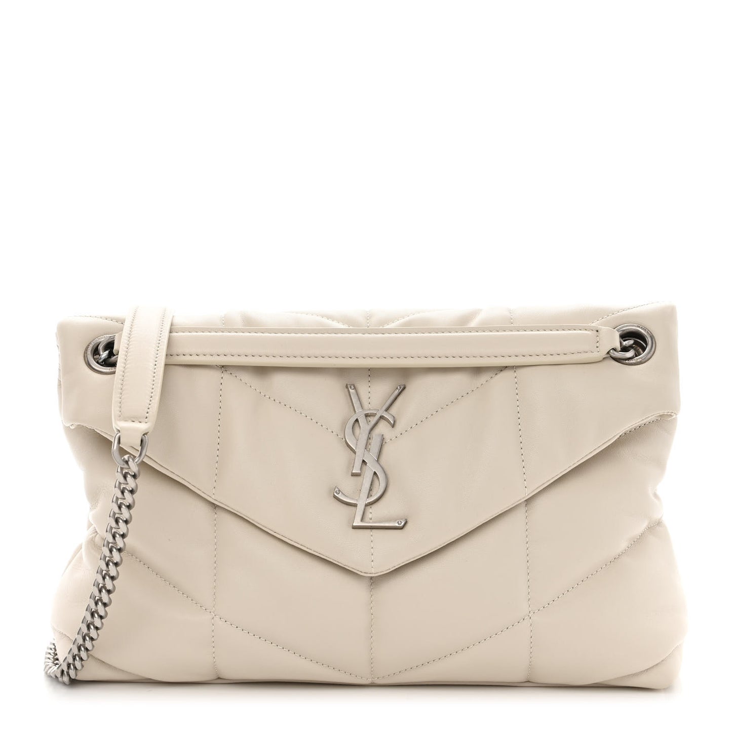 Lambskin Quilted Small Loulou Puffer Monogram Chain Satchel Blanc Vintage