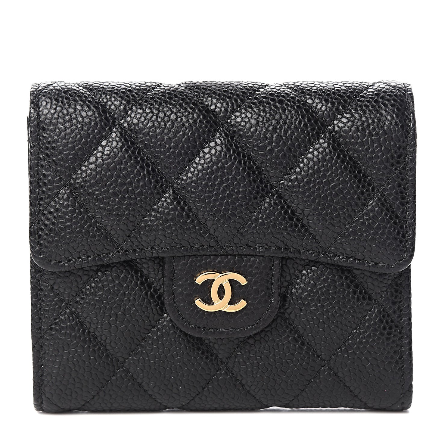 Caviar Quilted Compact Flap Wallet Black