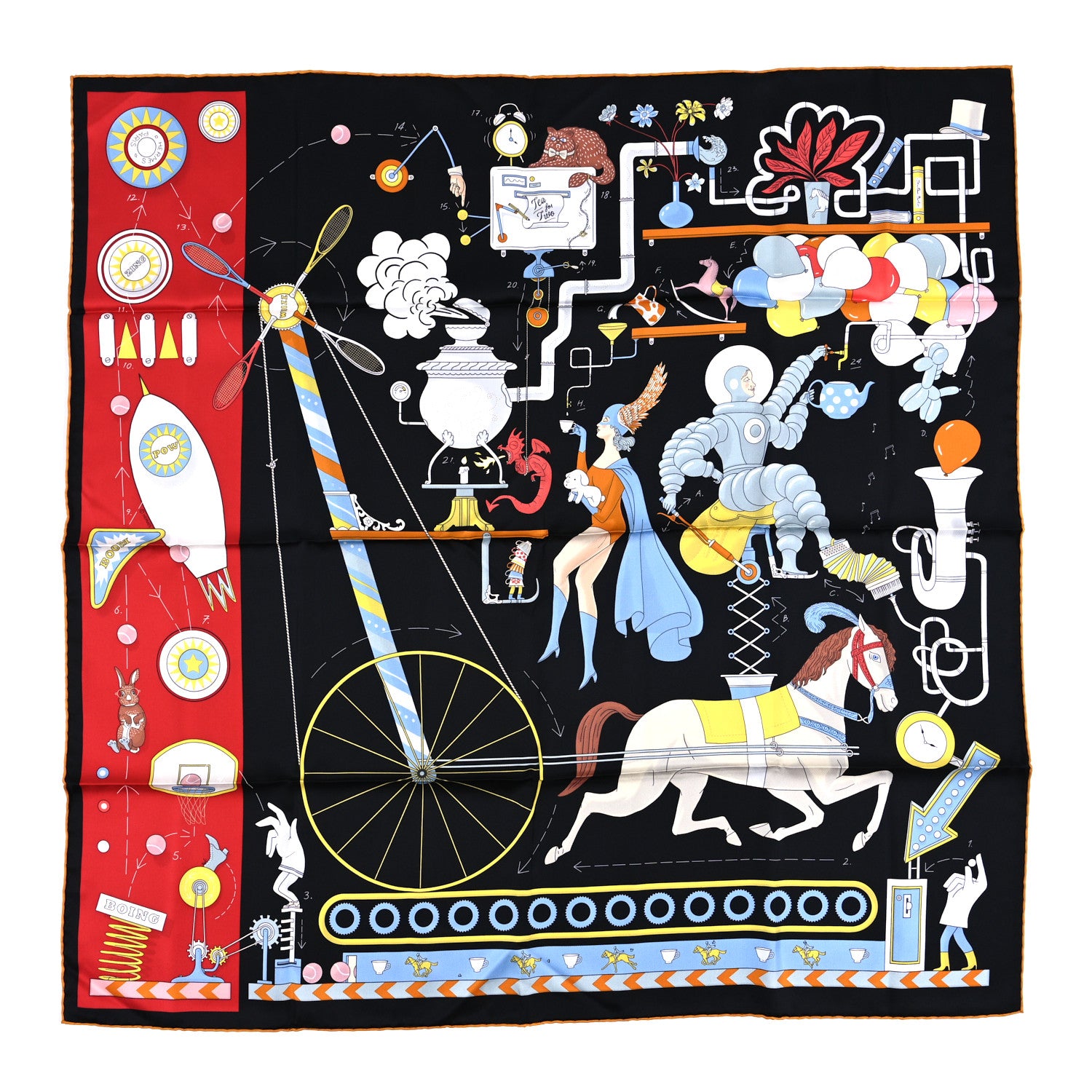 Hermes Silk Tea For Two Scarf 90 Black Rouge Multicolor 1 of 3