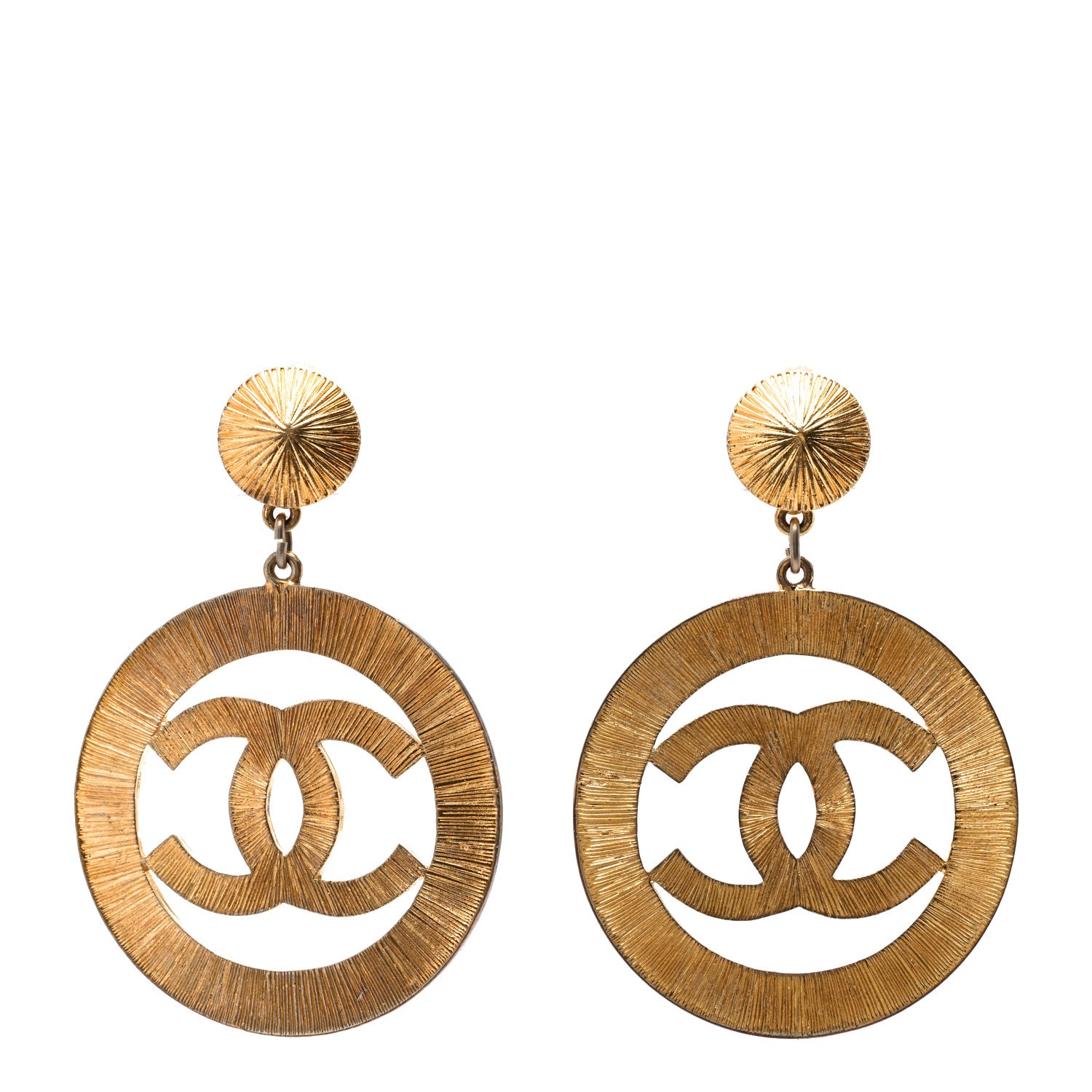 Chanel Metal Round CC Drop Clip On Earrings Gold 1 of 5