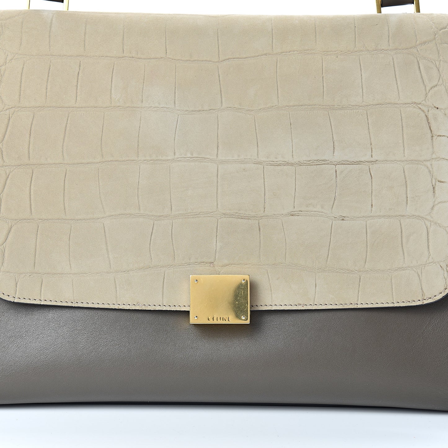 Crocodile Embossed Calfskin Suede Medium Trapeze Taupe