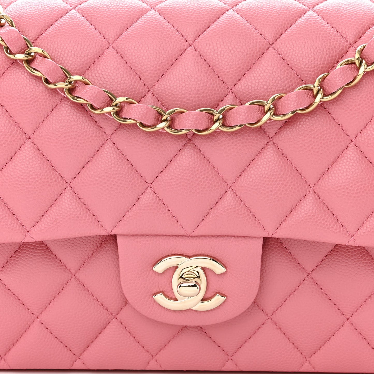 Caviar Quilted Medium Double Flap Pink