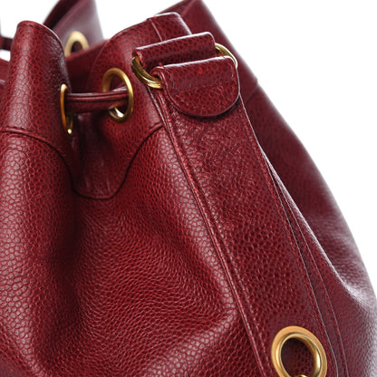 Chanel Caviar CC Drawstring Shoulder Bag Red 11 of 13