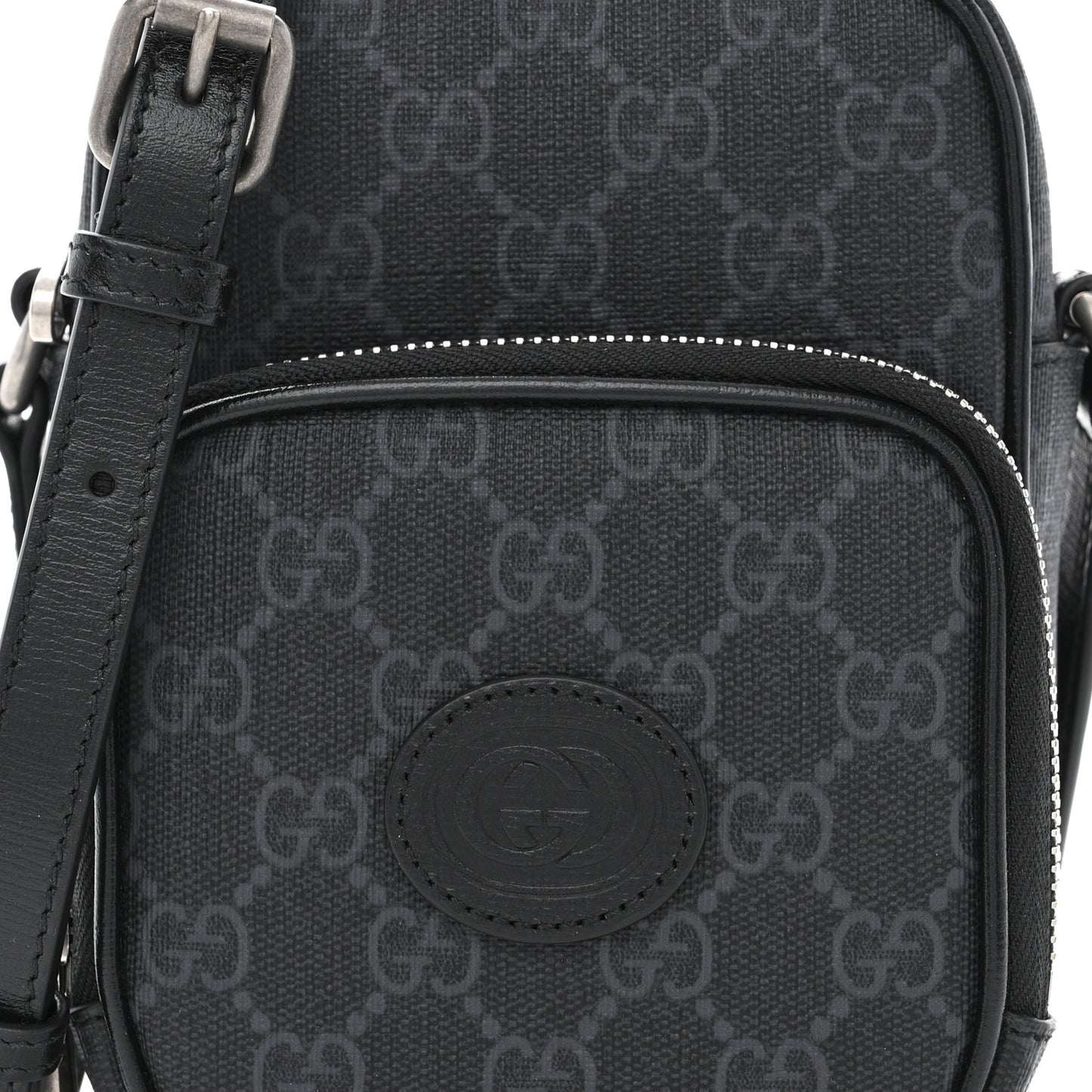 GG Supreme Monogram Azalea Calfskin Mini Retro Interlocking G Bag Black