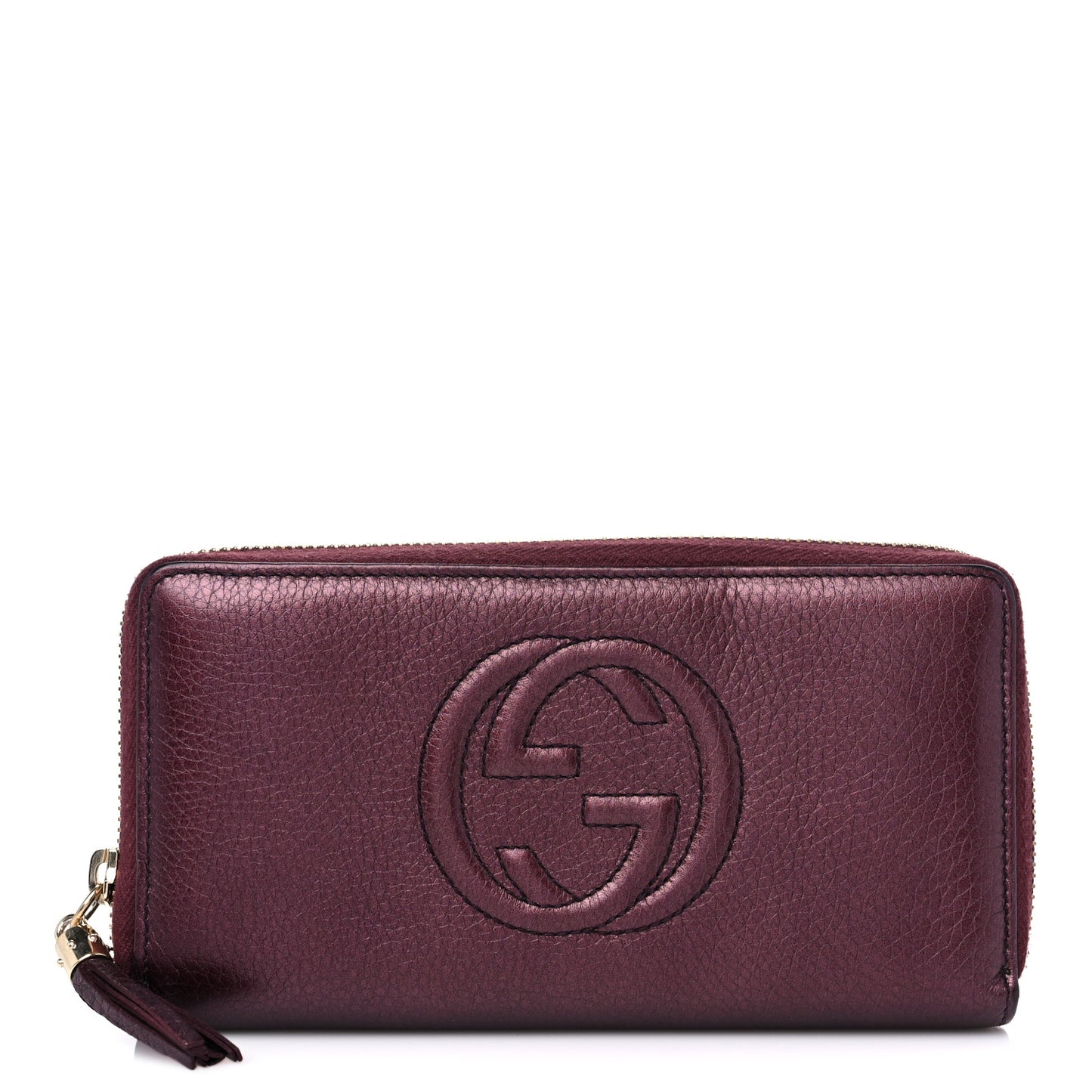 Metallic Cellarius Calfskin Soho Zip Around Wallet Classic Burgundy