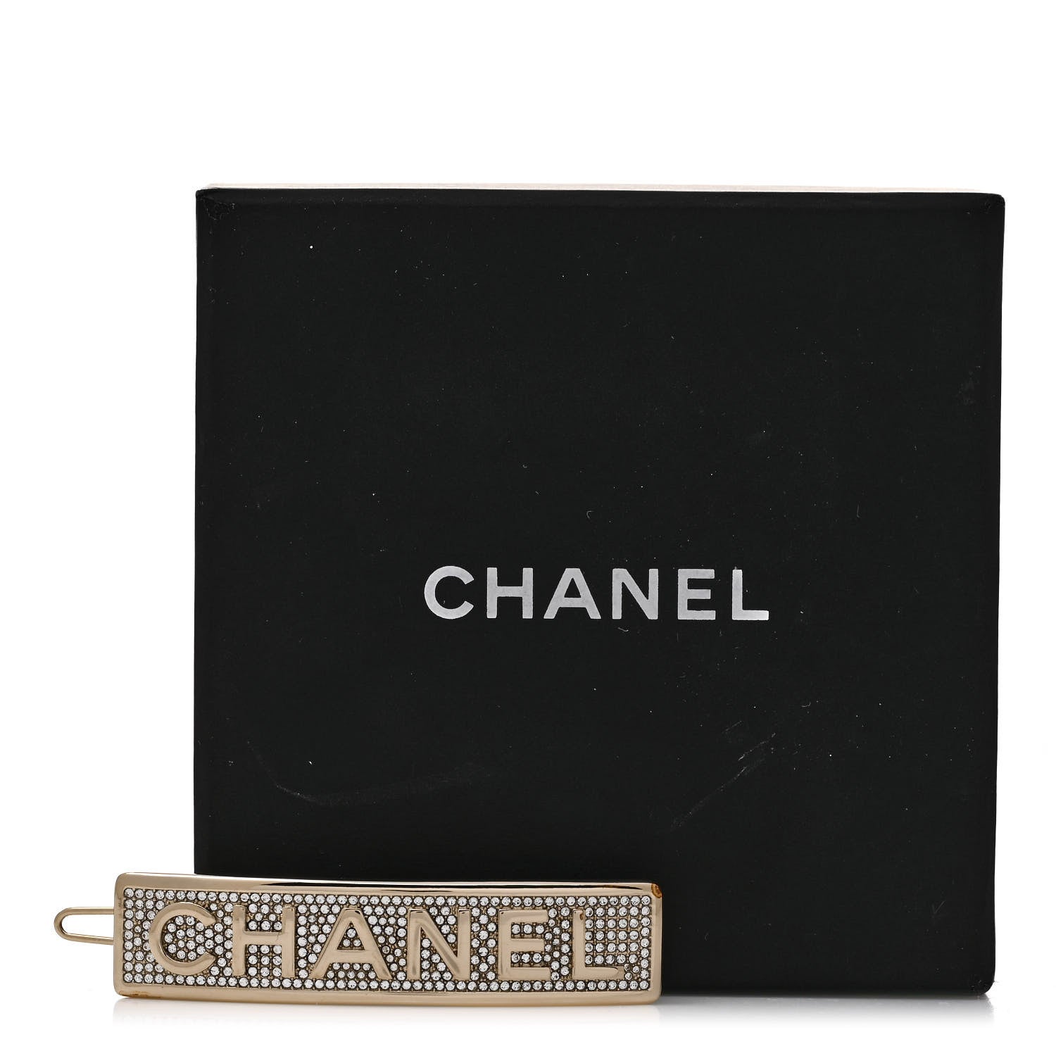 Chanel Metal Crystal Logo Hair Clip Gold 6 of 6