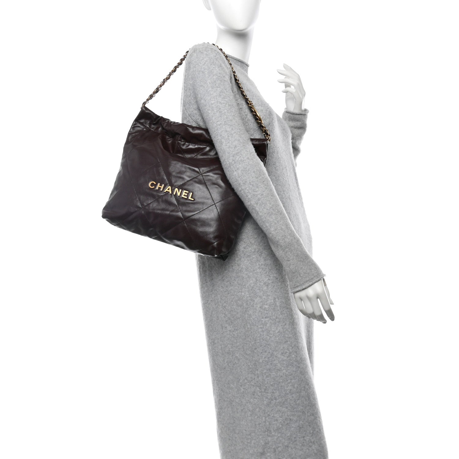 Chanel Shiny Calfskin Quilted Small Chanel 22 Dark Brown 2 of 11