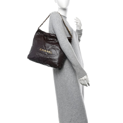 Chanel Shiny Calfskin Quilted Small Chanel 22 Dark Brown 2 of 11