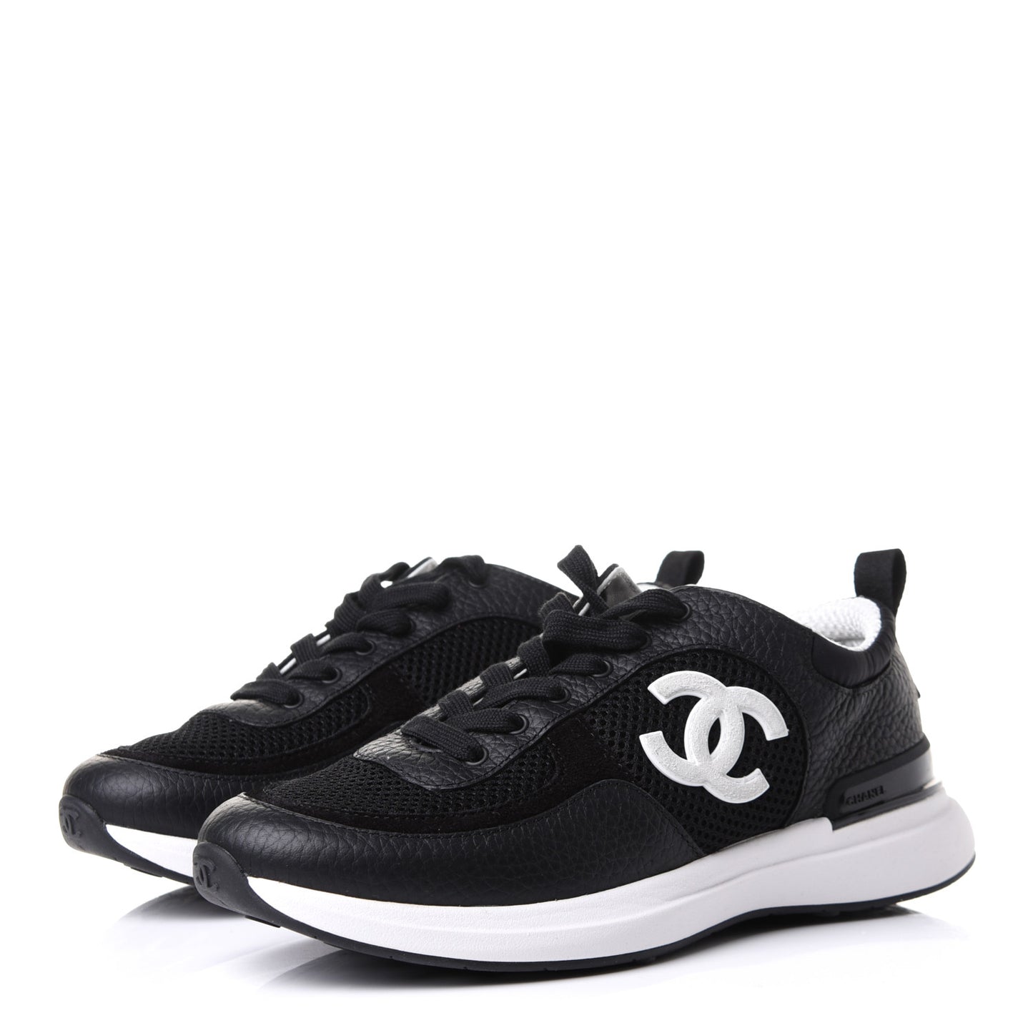 Calfskin Mesh Lycra Suede Womens Logo Sneakers 36.5 Black