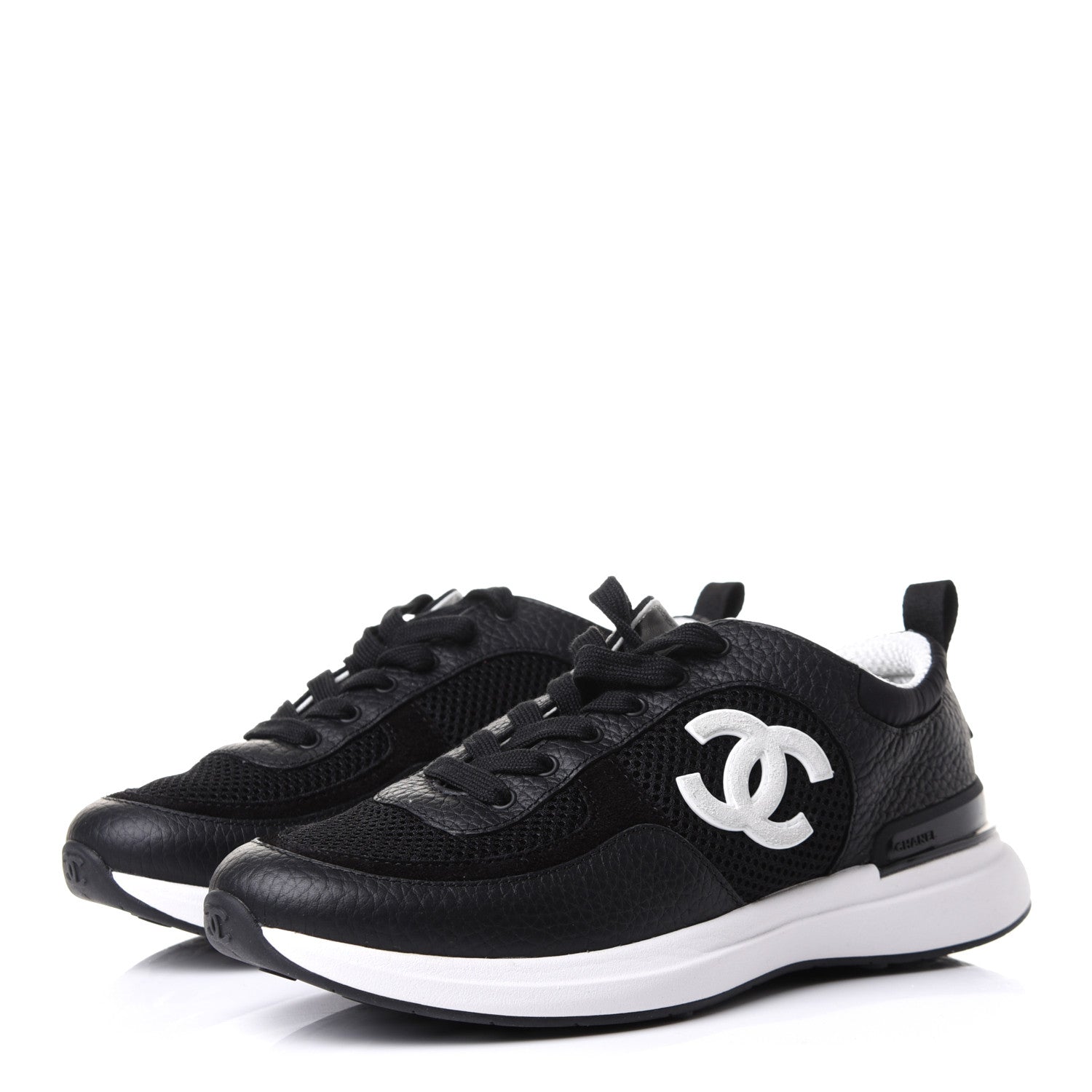 Chanel Calfskin Mesh Lycra Suede Womens Logo Sneakers 36.5 Black 3 of 8