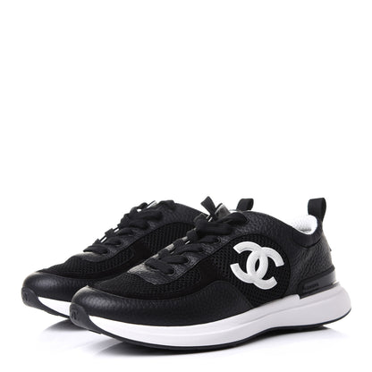Chanel Calfskin Mesh Lycra Suede Womens Logo Sneakers 36.5 Black 3 of 8
