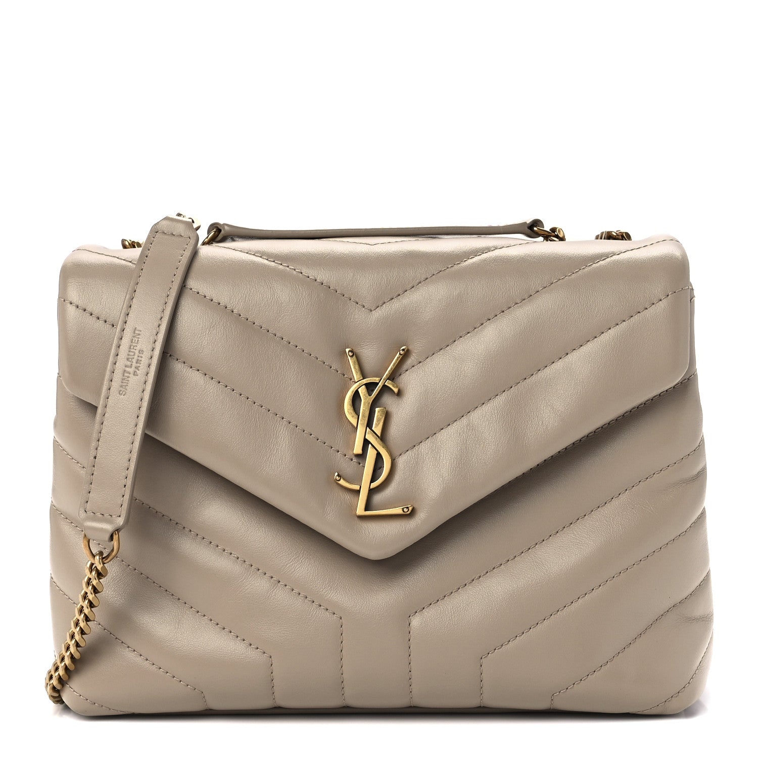 Saint Laurent Calfskin Y Quilted Monogram Small Loulou Chain Satchel Dark Beige 1 of 14
