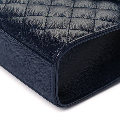 Saint Laurent Grain De Poudre Textured Mixed Matelasse Triquilt Medium Monogram Satchel Deep Marine 7 of 7