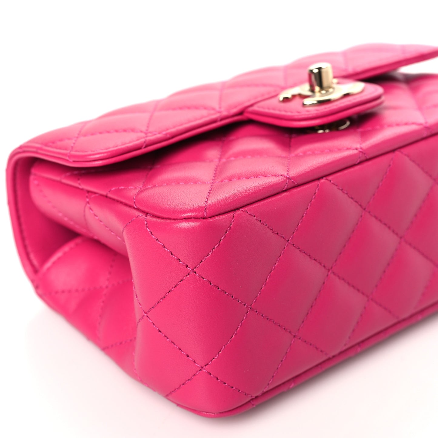 Lambskin Quilted Mini Crystal Top Handle Rectangular Flap Dark Pink