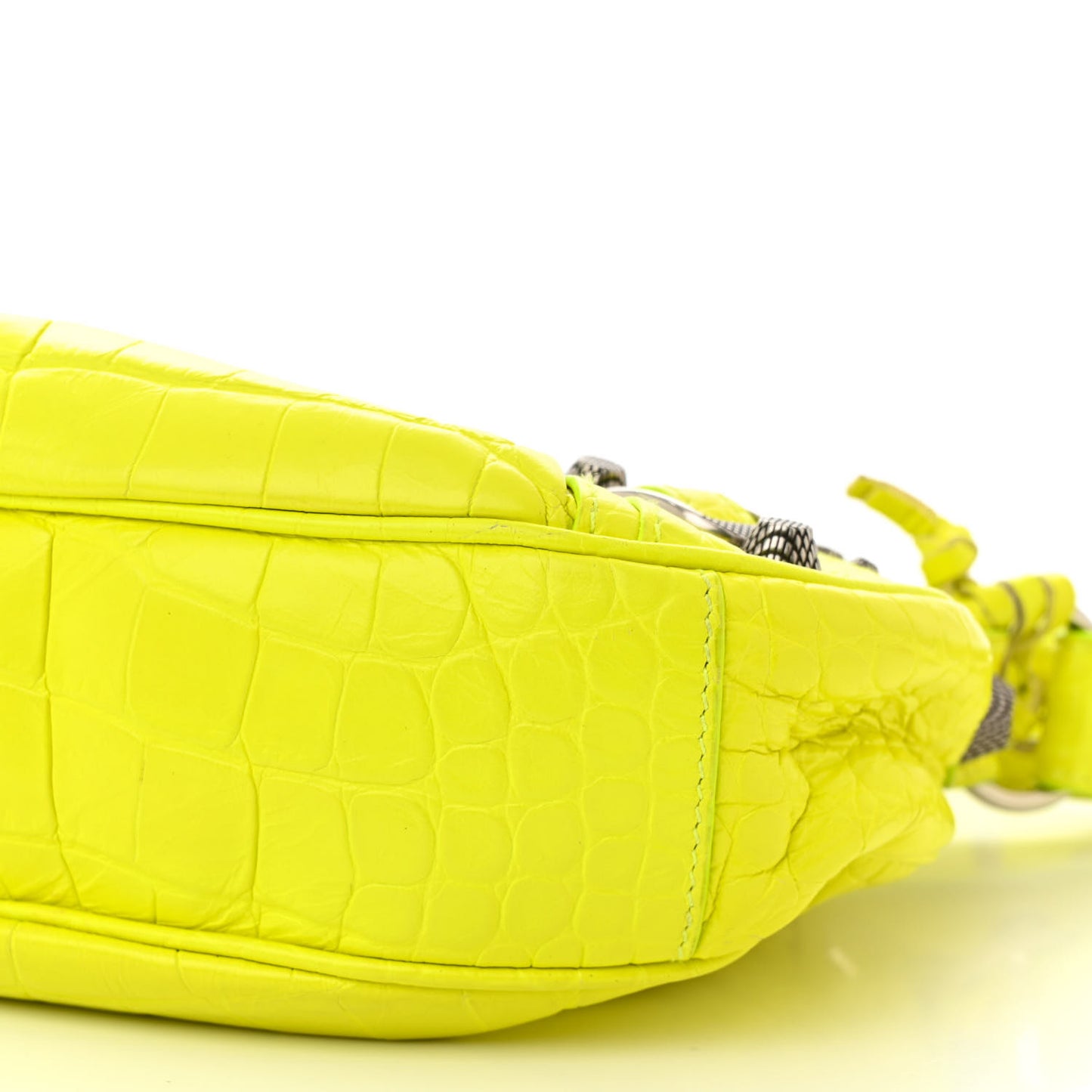 Extra Supple Calfskin Crocodile Embossed Le Cagole Shoulder Bag XS Fluo Yellow