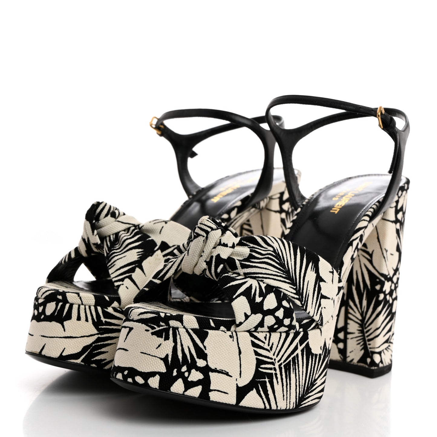 Canvas Floral Bianca 125 Platform Sandals 40 Black White