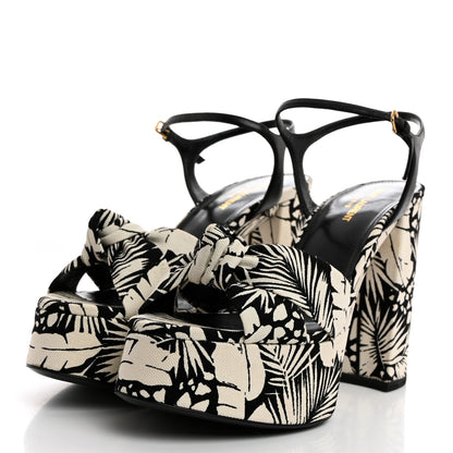 Saint Laurent Canvas Floral Bianca 125 Platform Sandals 40 Black White 3 of 8
