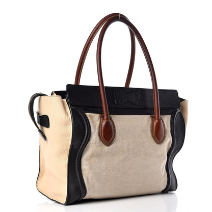 Celine Calfskin Linen Tri-Color Shoulder Luggage Beige 3 of 16