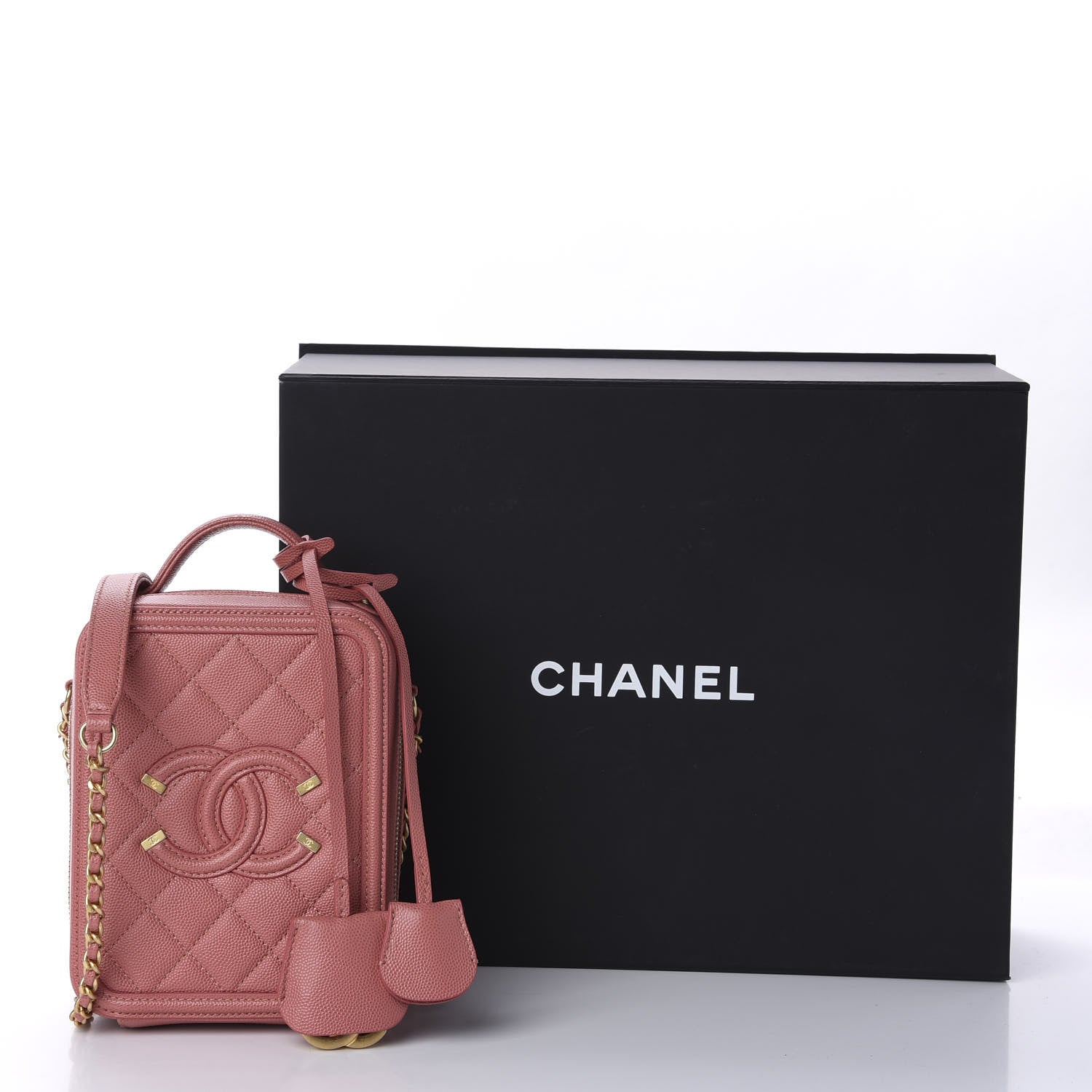 Chanel Caviar Quilted CC North South Filigree Vanity Case Pink 11 of 11