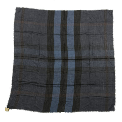 Burberry Silk Modal Wool London Check Lightweight Travel Square Navy 1 of 3
