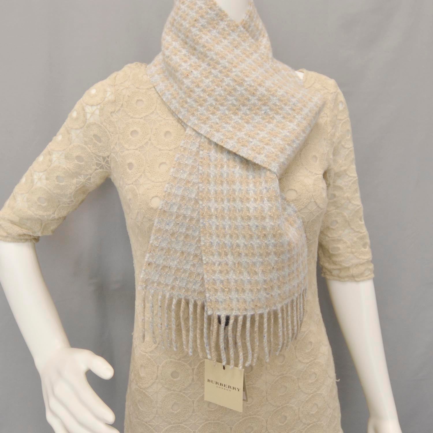 Burberry Cashmere Lurex Check Scarf Blue 2 of 4