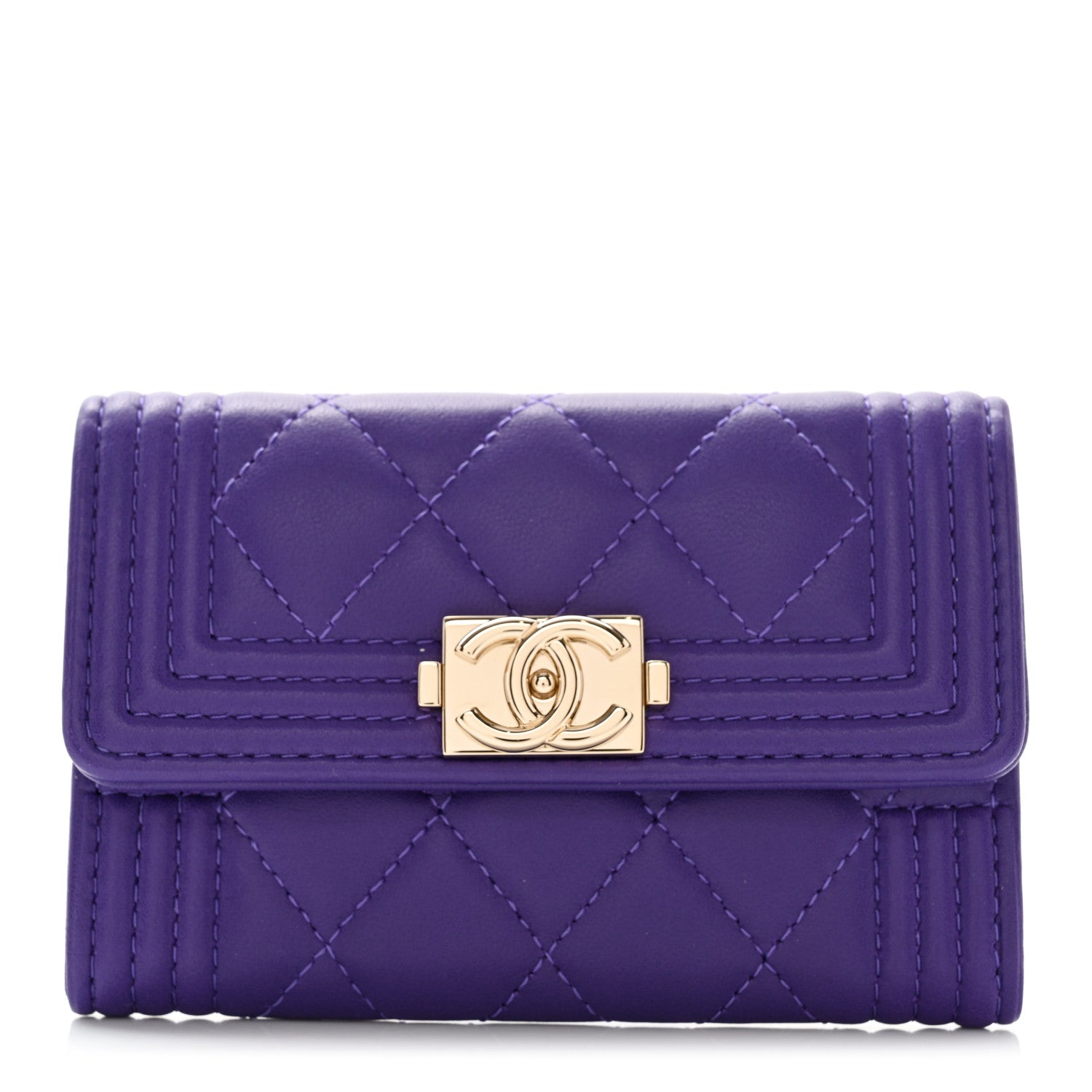 Chanel Lambskin Quilted Boy Flap Card Holder Purple 1 of 8