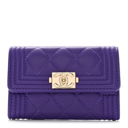 Chanel Lambskin Quilted Boy Flap Card Holder Purple 1 of 8