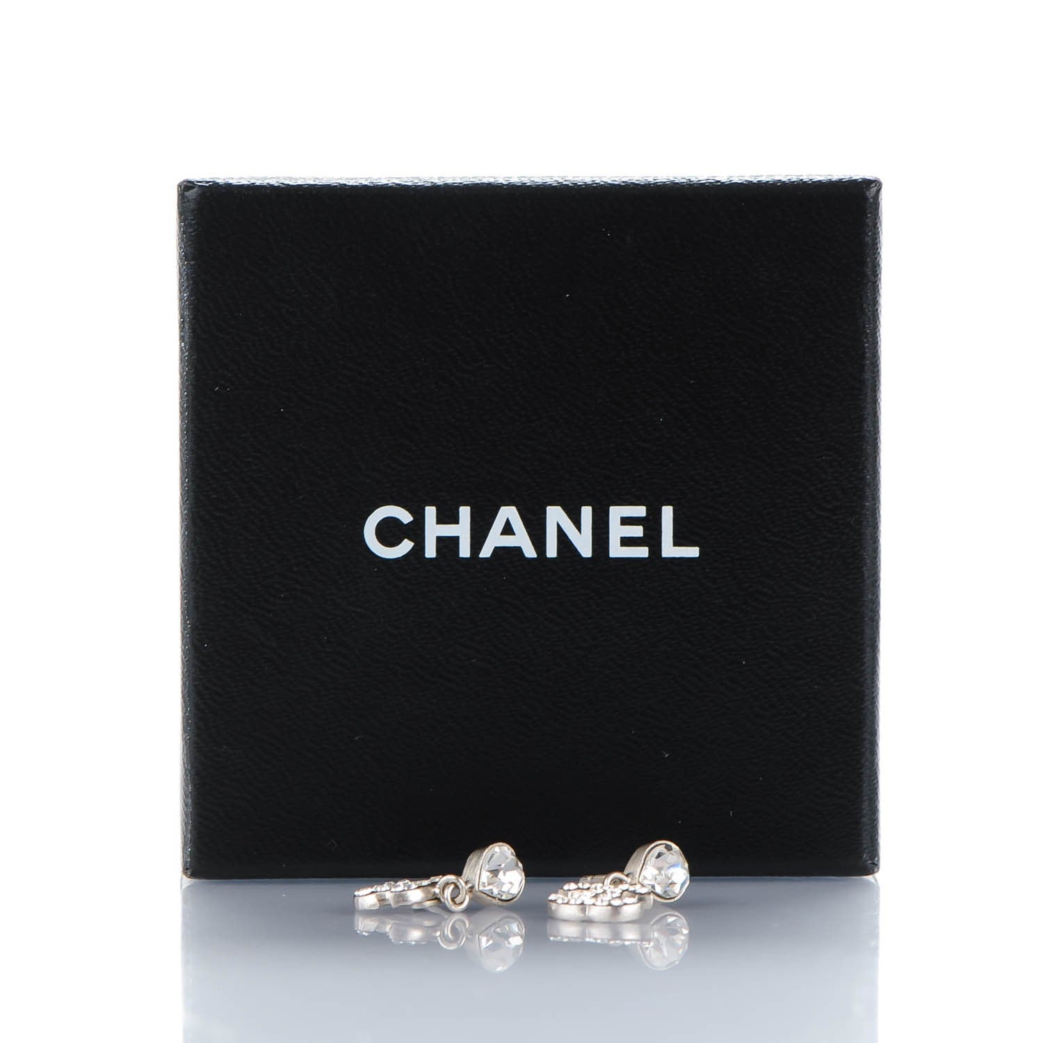 Chanel Crystal Heart CC Drop Earrings Silver 5 of 5