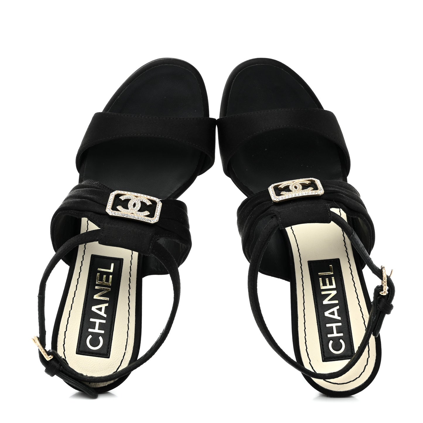 Satin Crystal Square CC Sandals 36 Black