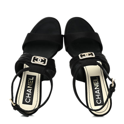 Chanel Satin Crystal Square CC Sandals 36 Black 2 of 9