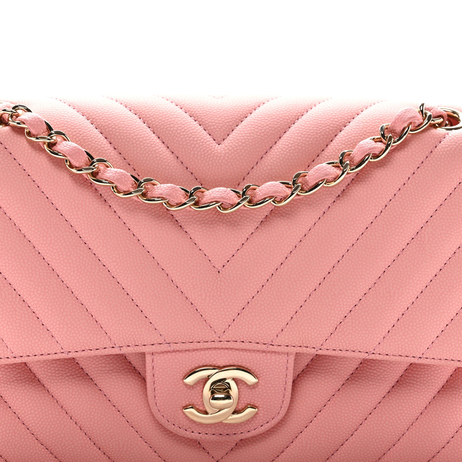 Chanel Caviar Flat Chevron Quilted Medium Double Flap Pink 8 of 10