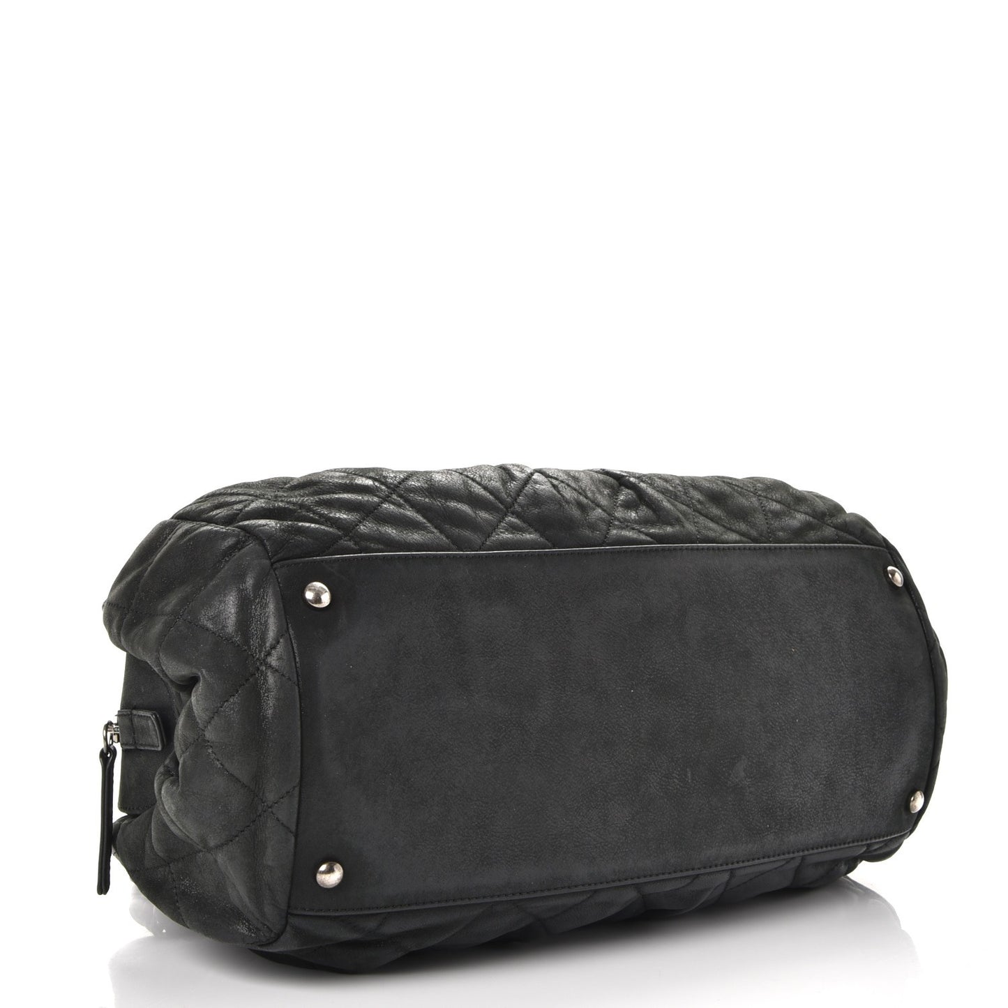 Iridescent Calfskin Chic Quilt Bowling Bag Black