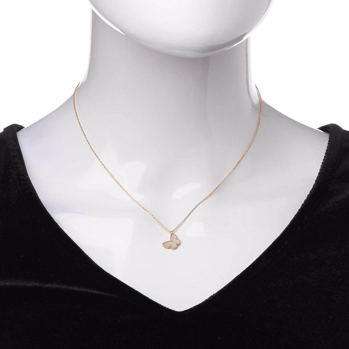 18K Yellow Gold Mother of Pearl Sweet Alhambra Butterfly Pendant Necklace