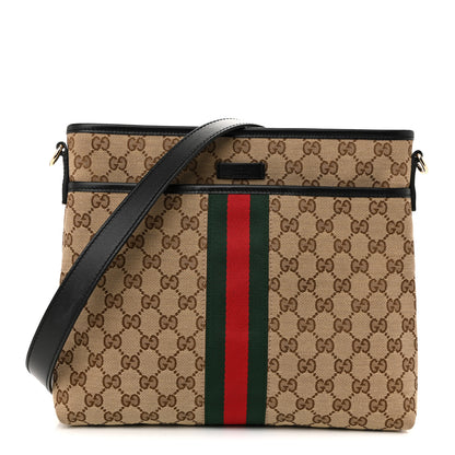 Gucci GG Monogram Web Flat Messenger Bag Black 1 of 11