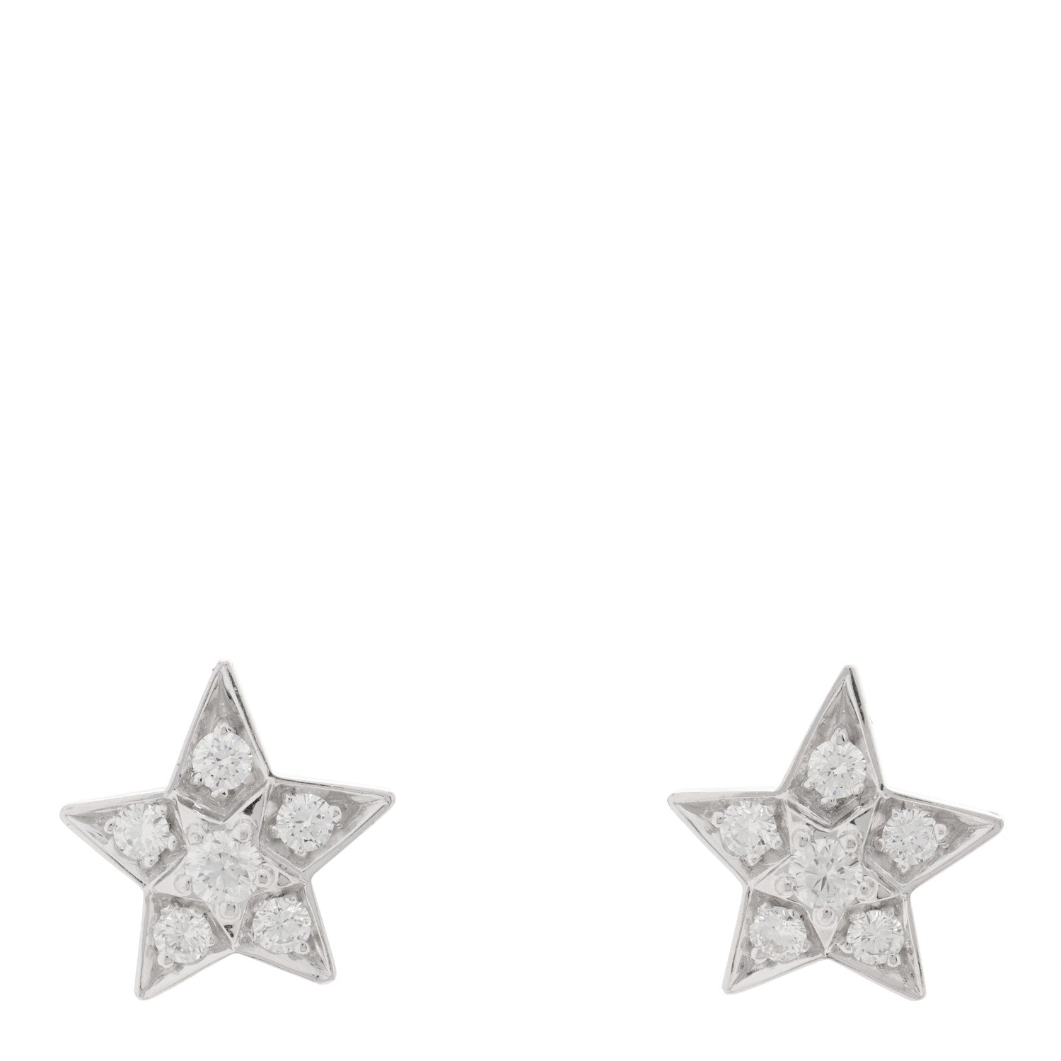 Chanel 18K White Gold Diamond Small Comete Geode Earrings 1 of 4
