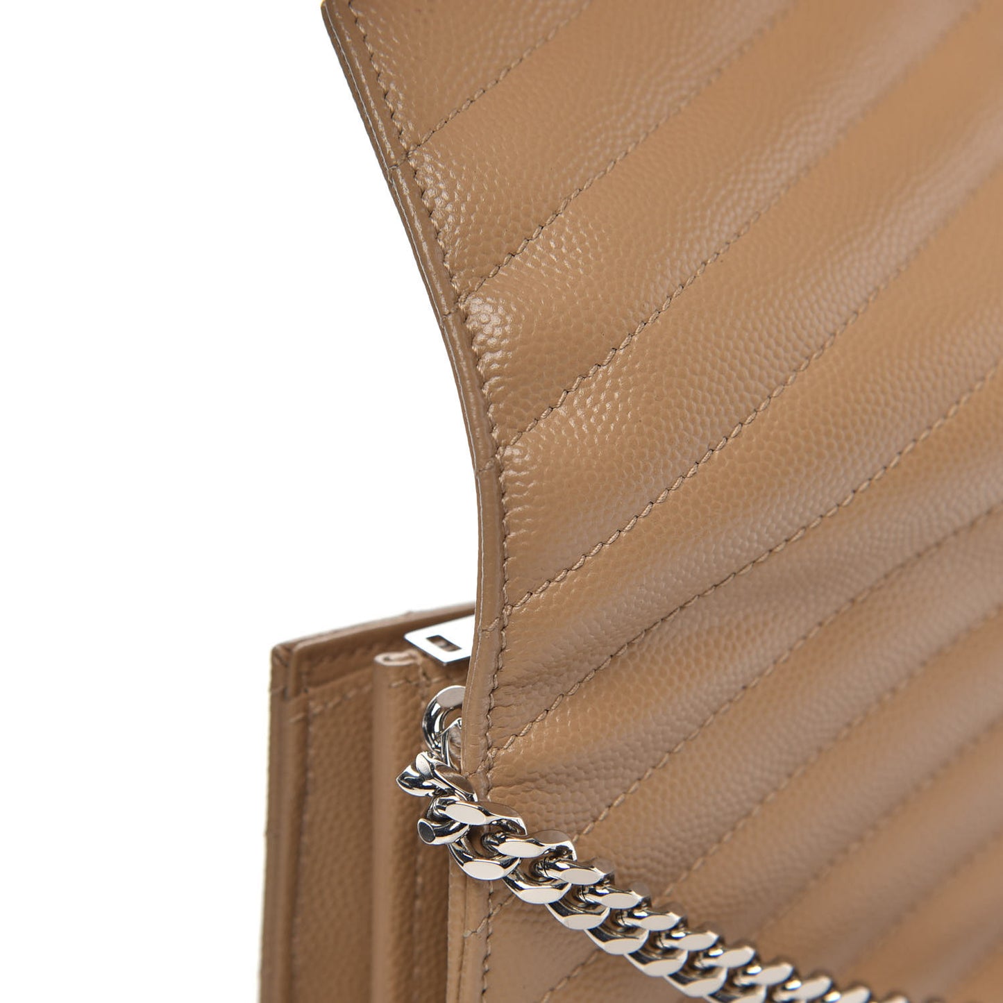 Grain De Poudre Matelasse Chevron Monogram Chain Wallet Dark Latte